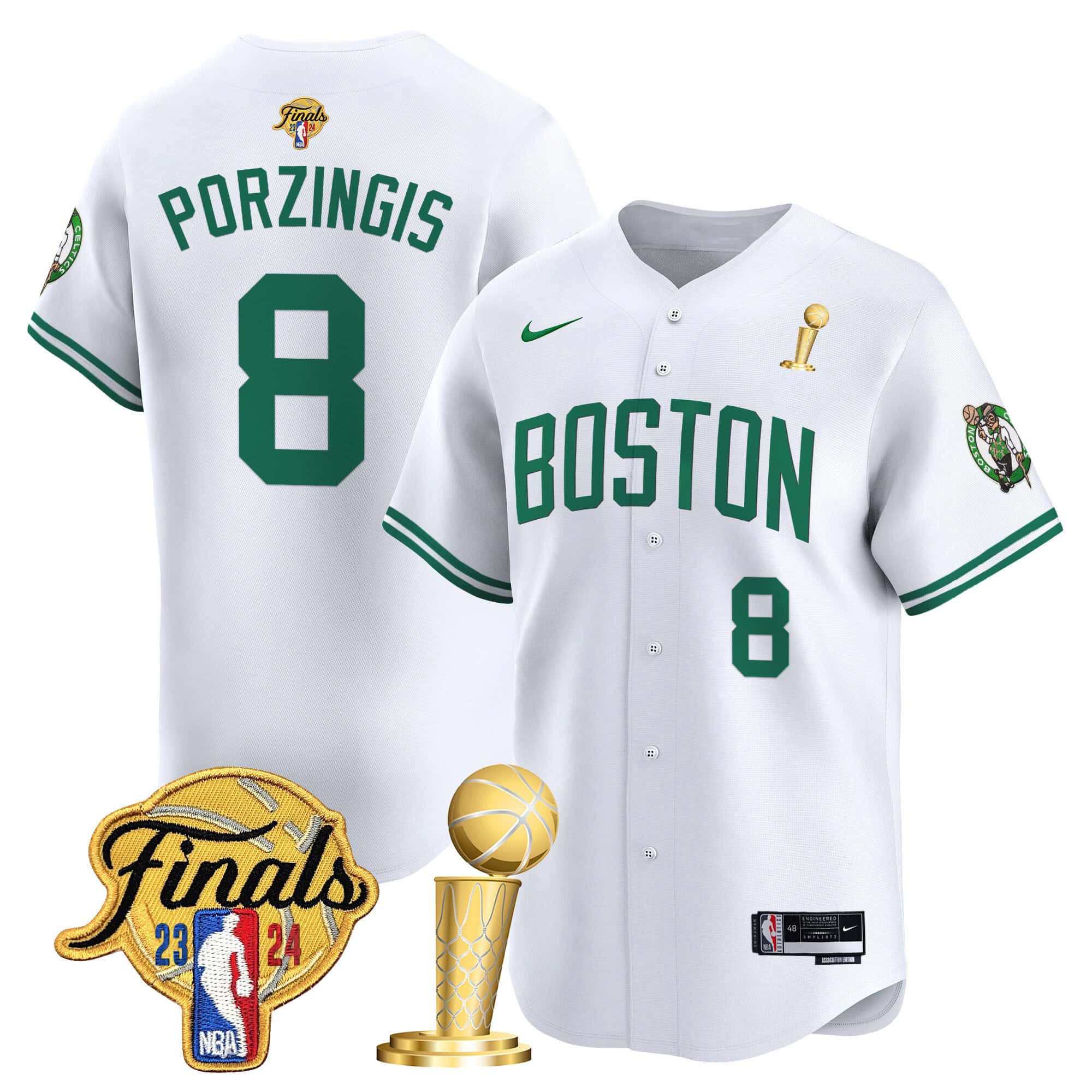 Men Boston Celtics #8 Porzingis White 2024 Nike Final & Champions Patch Baseball NBA Jersey->->NBA Jersey